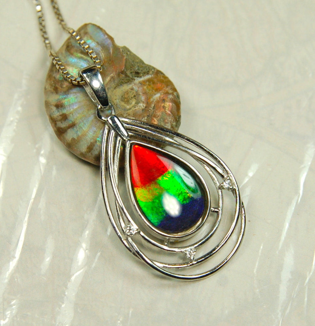 Exquisite Ammolite Pendant Necklace - Elegant Ammolite Jewelry for a Touch of Luxury.One of a Kind Gift for her#060610