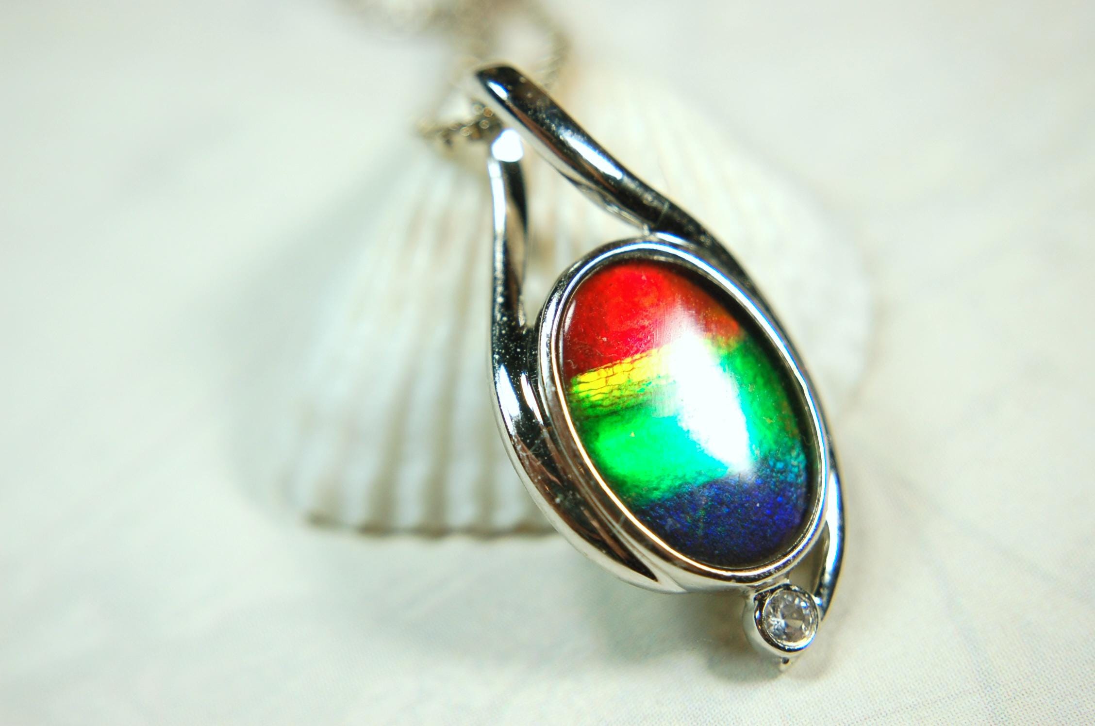 Sterling Silver Ammolite Pendant – Natural Rainbow Fossil Gemstone Necklace – Handmade Jewelry-.052015