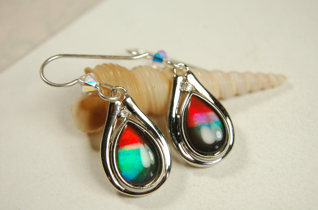 Ammolite Jewelry Earrings Drop Dangles.Brilliant rainbow ammolites with RARE Rich colors.Birthday Gift for Wife?#111133