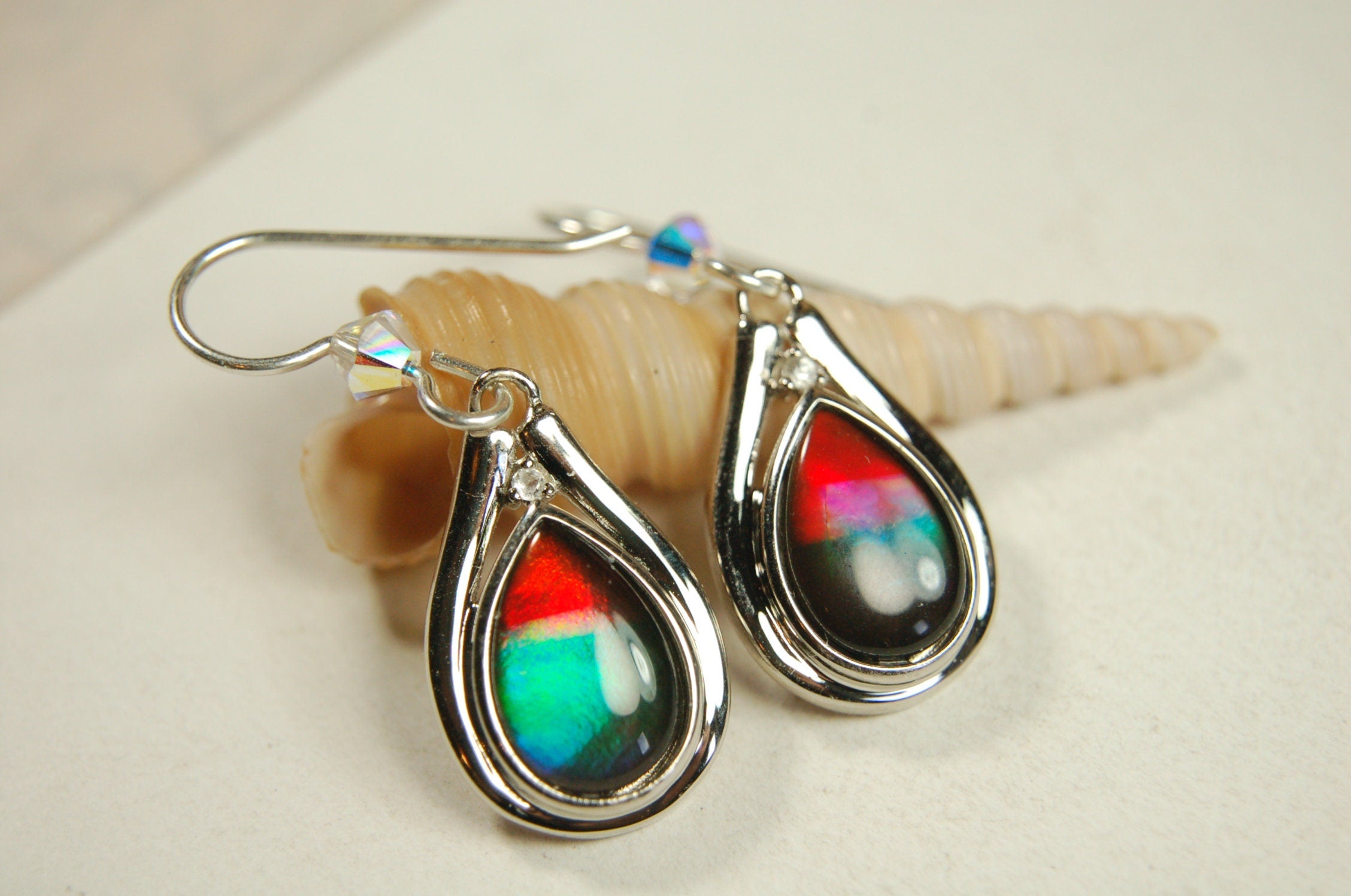 Ammolite Jewelry Earrings Drop Dangles.Brilliant rainbow ammolites with RARE Rich colors.Birthday Gift for Wife?#111133
