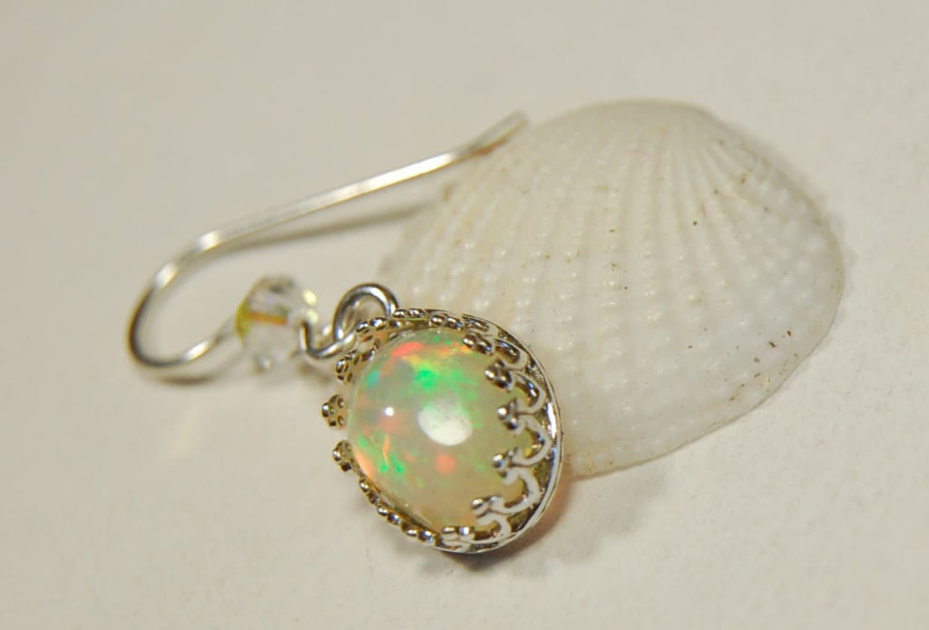Genuine Natural Opal Earrings Drops set in Argentium* non tarnish Sterling Silver.Lovely changing colors.#032813