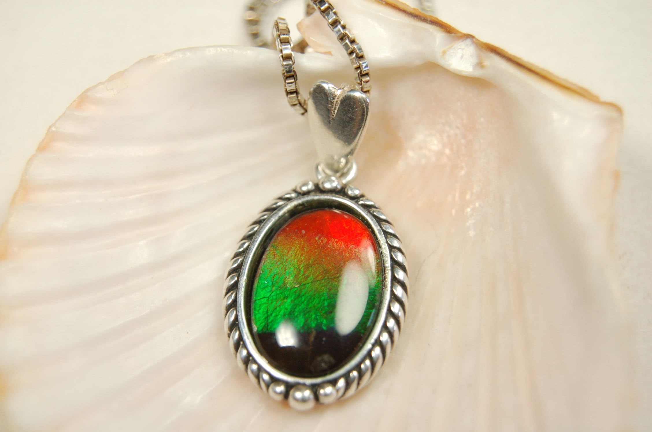 Ammolite pendant conveys a loving heartfelt message.Ammolite jewelry.Four color Rainbow ammolite.Ammolite necklace.Canadian ammolite.100301