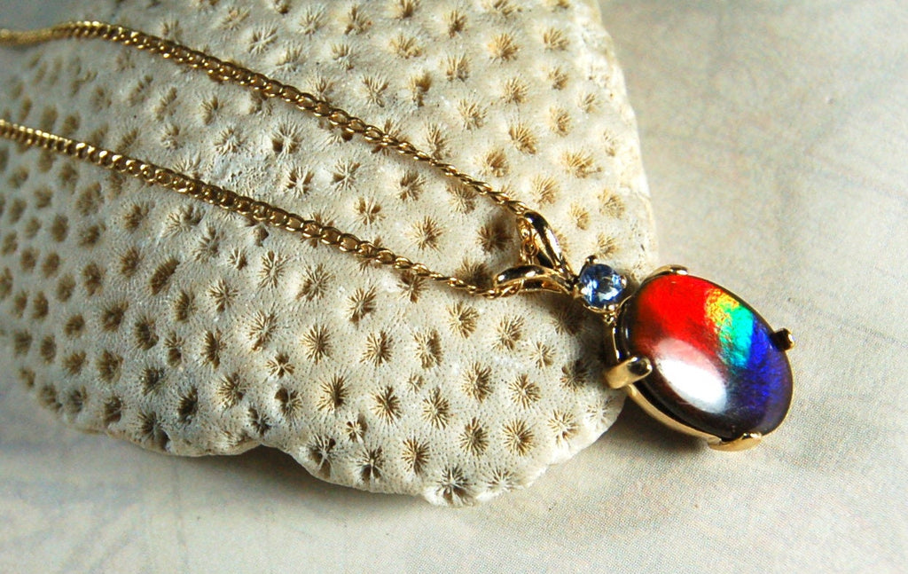 Ammolite Pendant necklace in solid 10k Gold.Mothers day gift she will treasure.High quality Richly colored ammolite gemstone.031729
