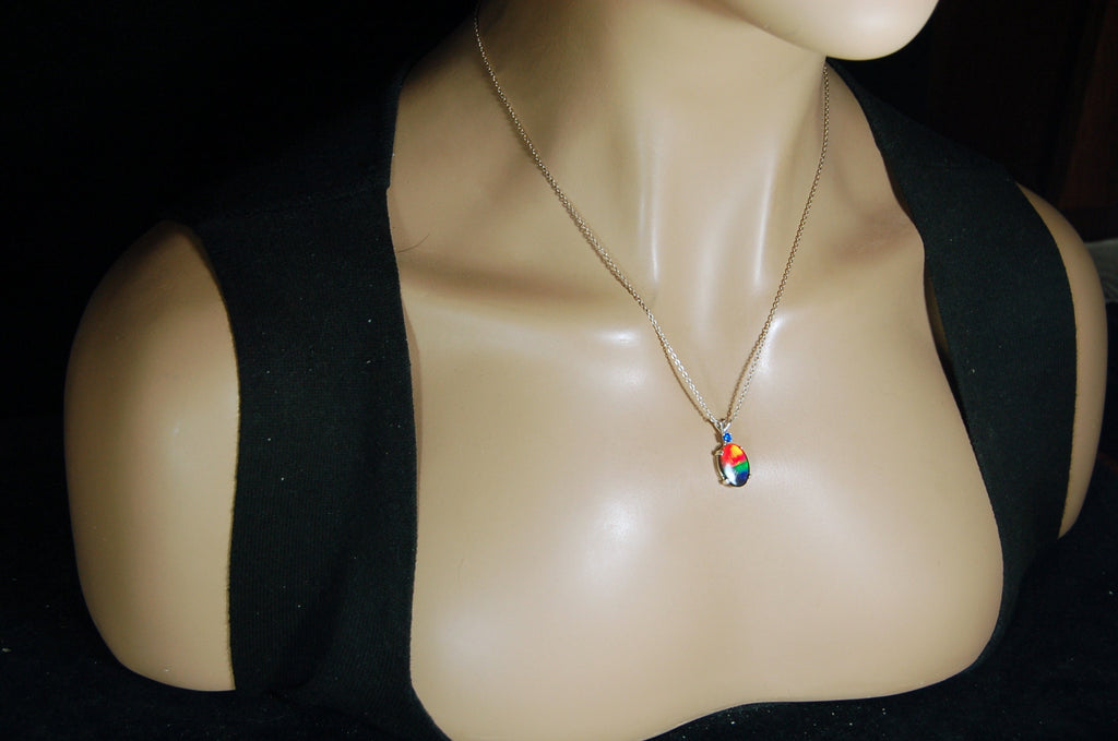 Rainbow Ammolite Pendant.Sensational bright colors.Ammolite jewelry.Ammolite from Canada.One of a kind RARE  gift.#011011