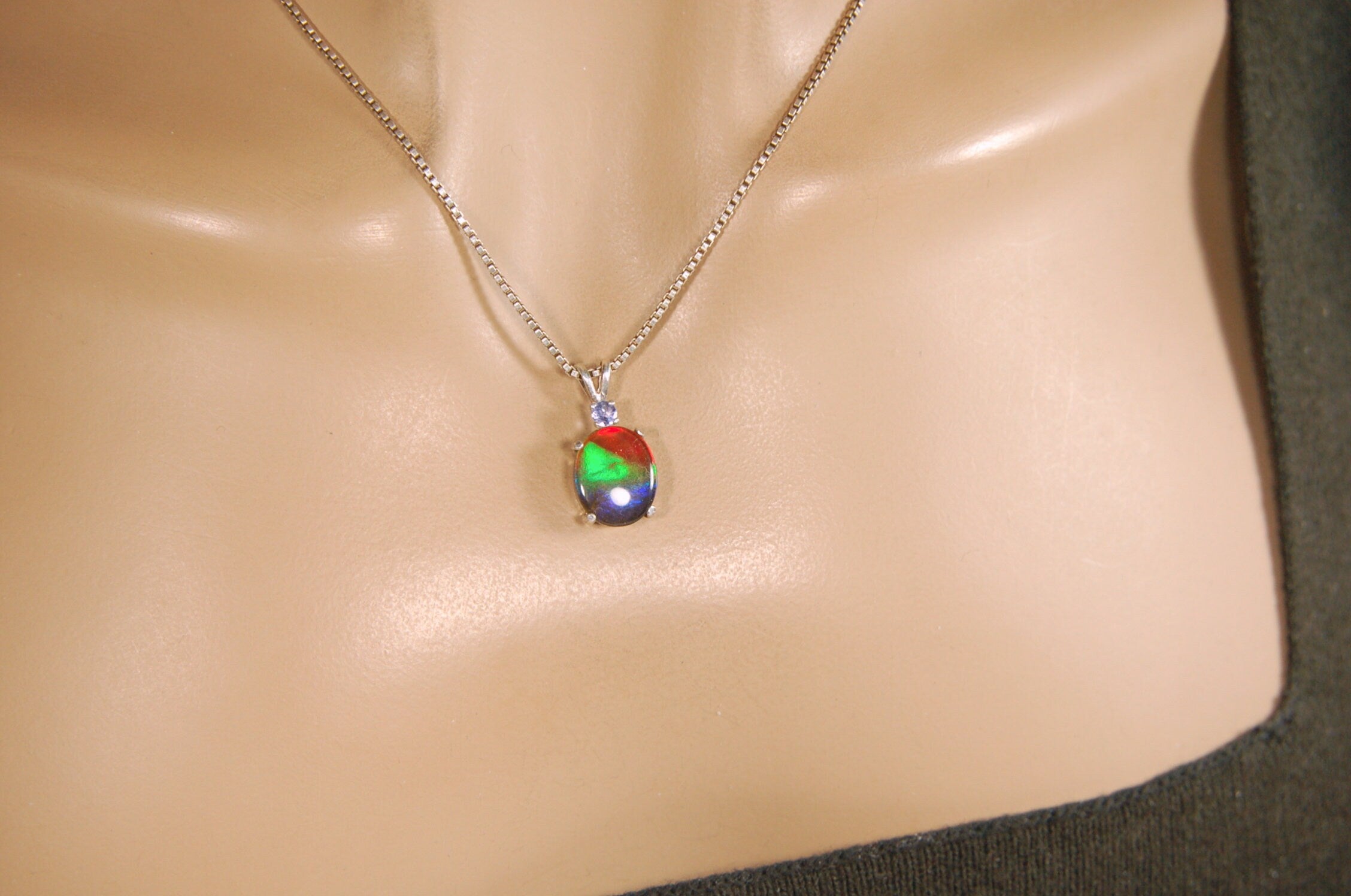 Ammolite Pendant Necklace.Perfect bright colorful tricolor gemstone-#111213