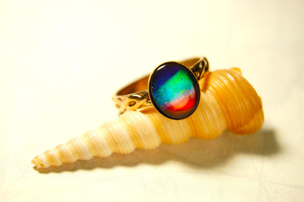 Captivating Ammolite Ring in 14k Gold fill size 7.RARE pink among colors.Birthday gift for wife?MUST see video.081614