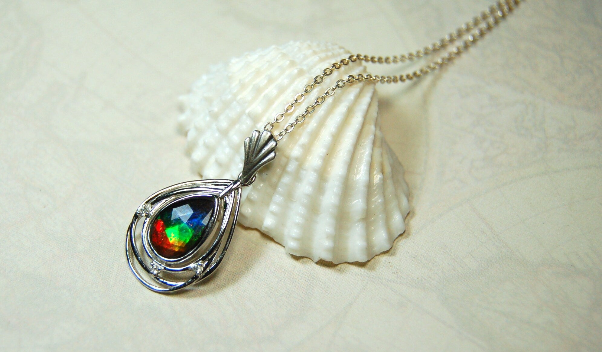 Ammolite Pendant.Anniversary or birthday gift idea for wife.082819
