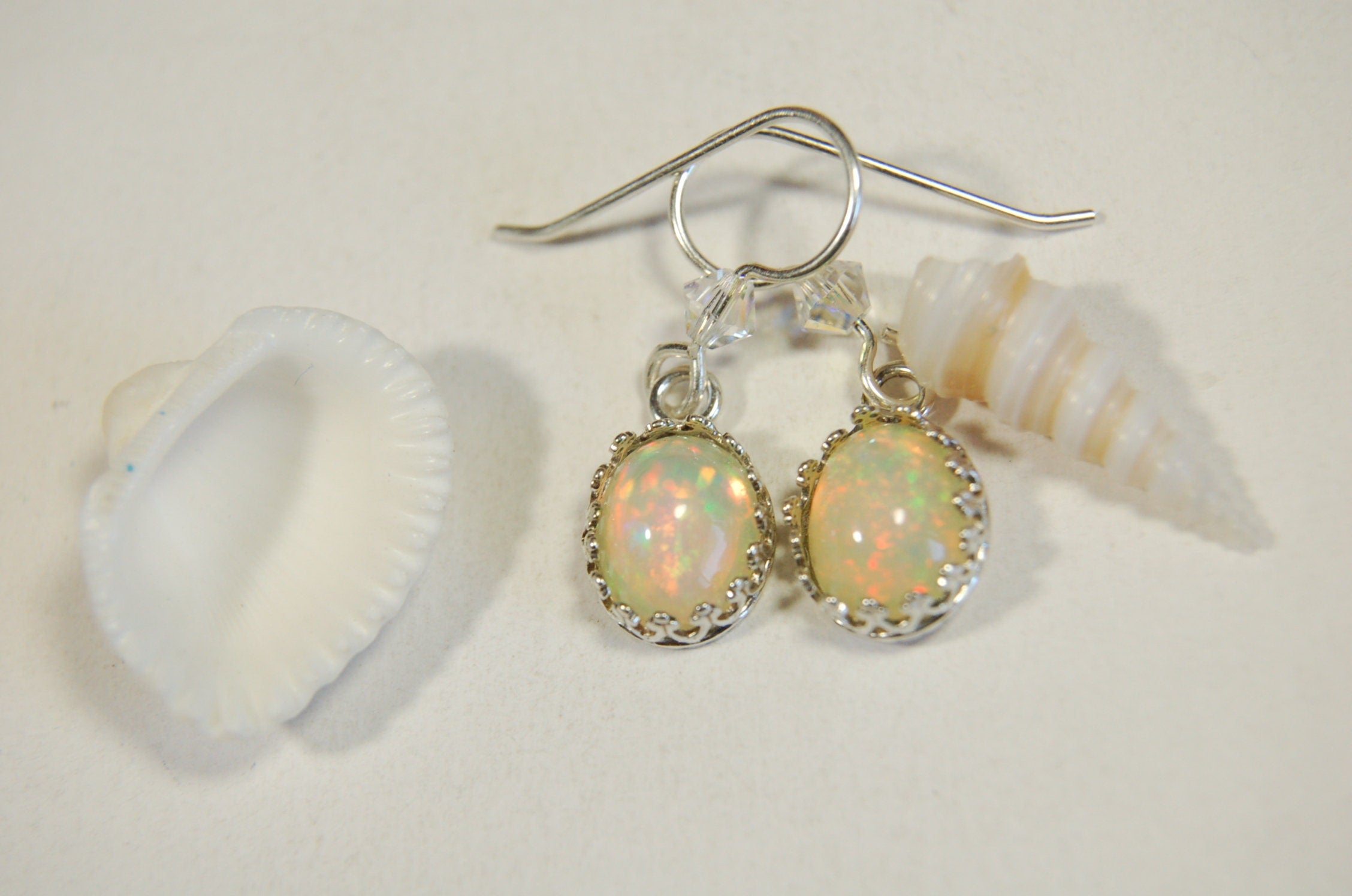Genuine Natural Opal Earrings Drops set in Argentium* non tarnish Sterling Silver.Lovely changing colors.#032813