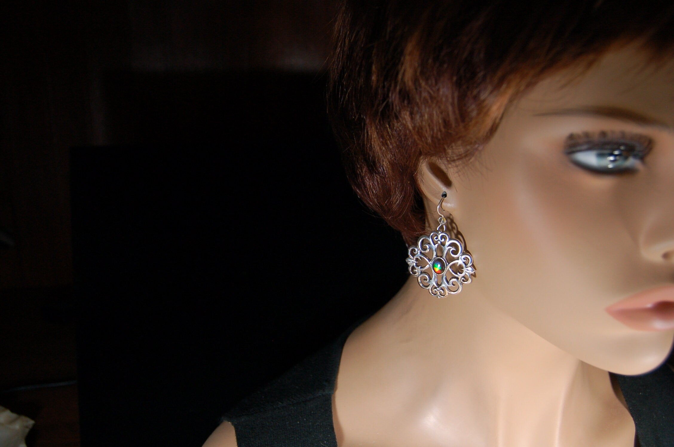 Ammolite Earrings.Large showy sterling silver  settings.#111919