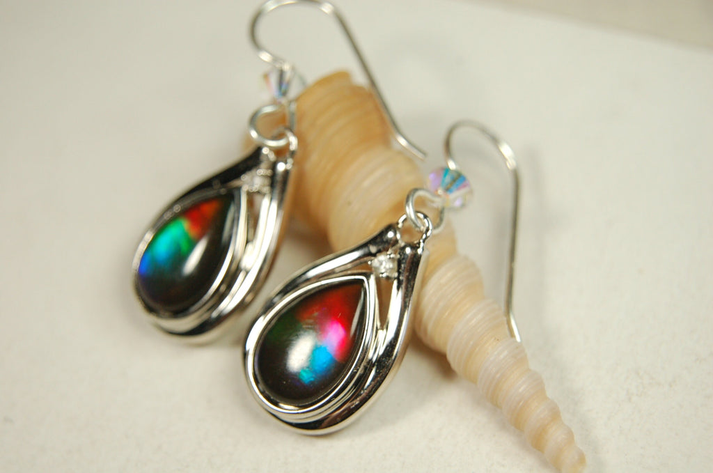 Ammolite Jewelry Earrings Drop Dangles.Brilliant rainbow ammolites with RARE Rich colors.Birthday Gift for Wife?#111133