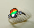 Ammolite Ring with brilliant colors and Tanzanite side stones.Size 7 #120223