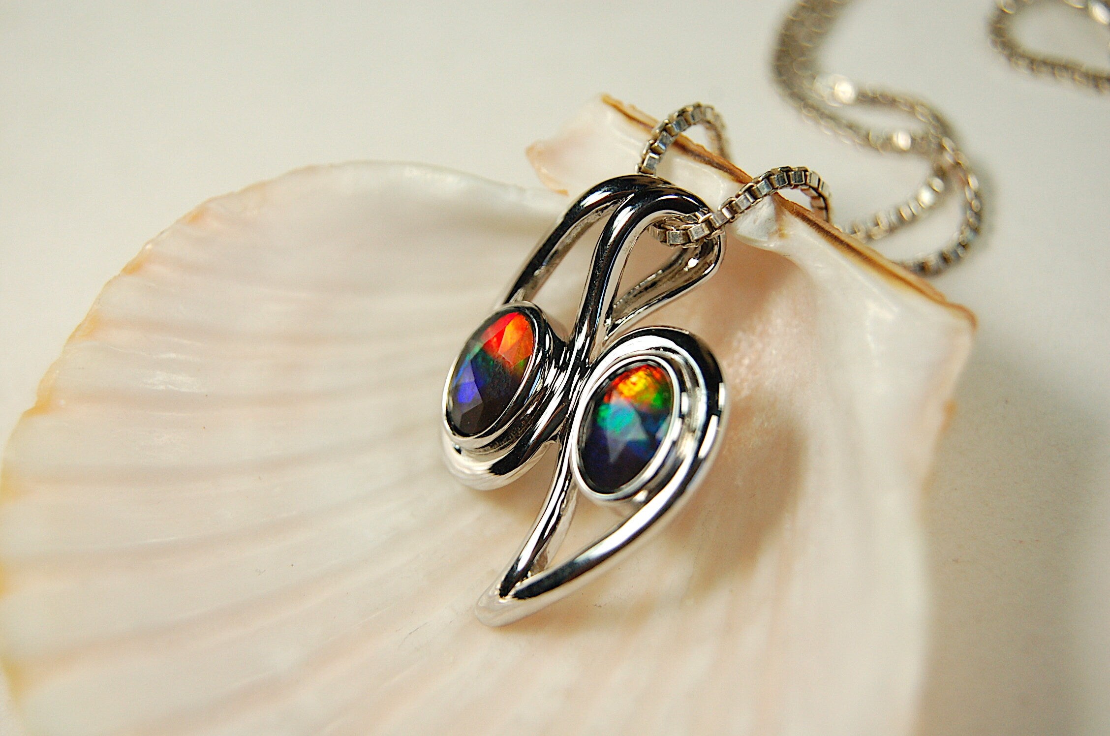Ammolite pendant.Two bright colorful gems with BIG impact.-- #073112