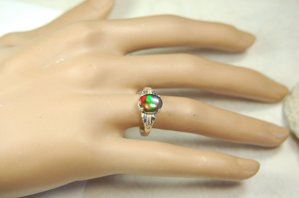 Canadian Rainbow Ammolite ring in Sterling Silver.A gift that will be treasured. #010212