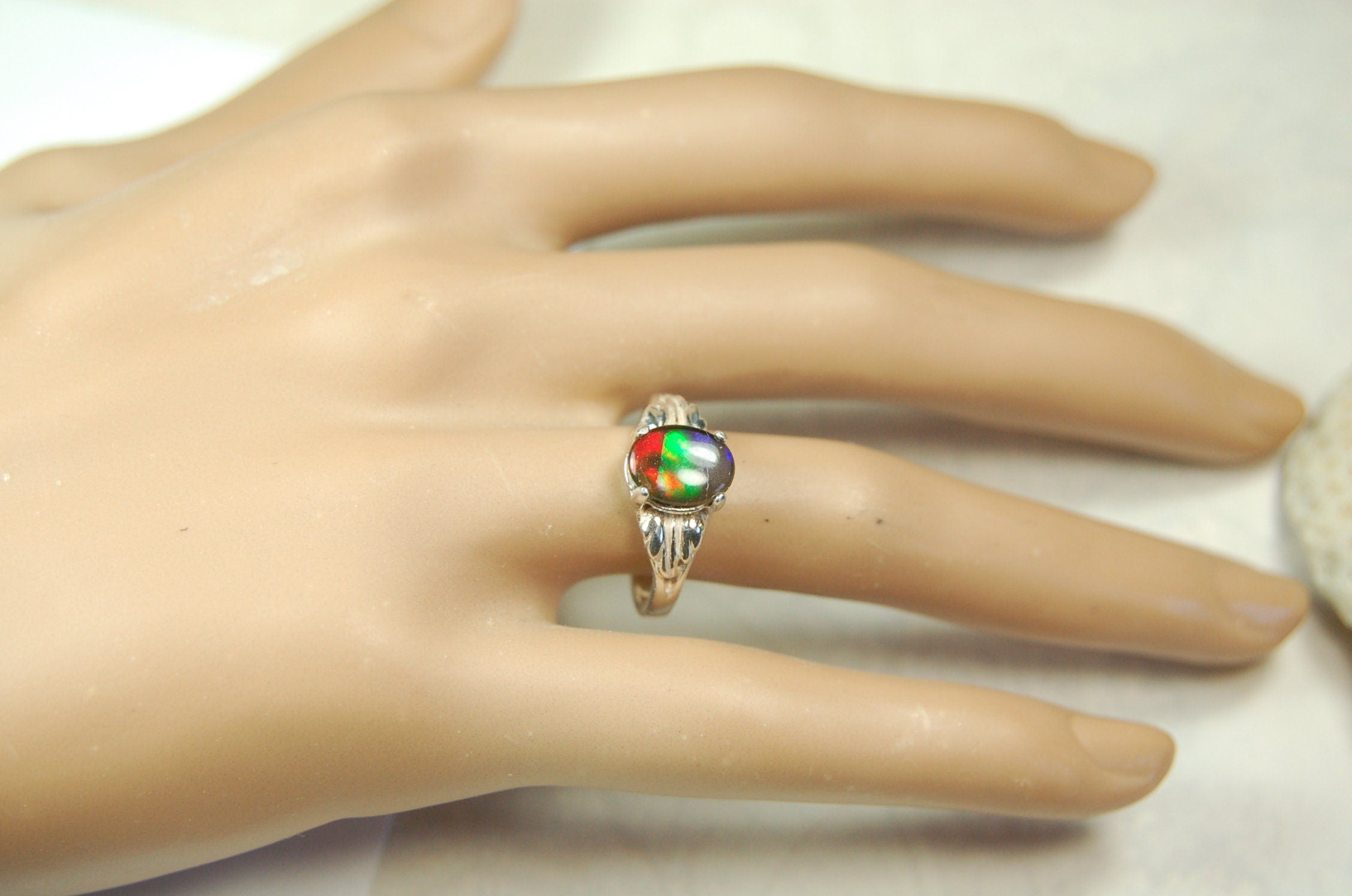 Canadian Rainbow Ammolite ring in Sterling Silver.A gift that will be treasured. #010212