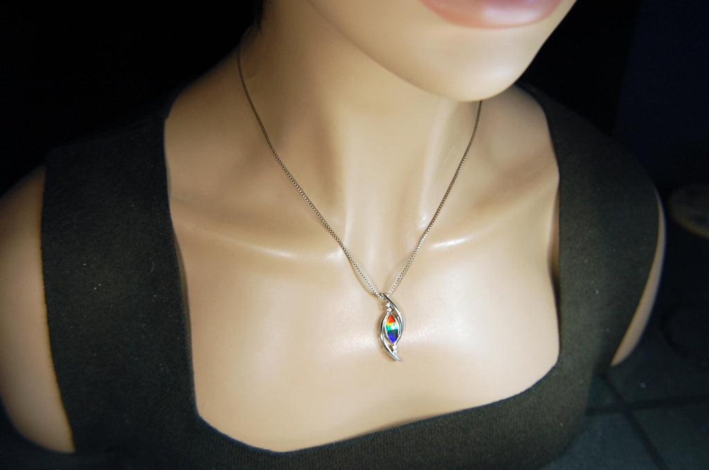 Stunning Ammolite Pendant - Exquisite Ammolite Jewelry for a touch of Elegance!RARE Five color gem.Gift idea for wife.Must see video.082414