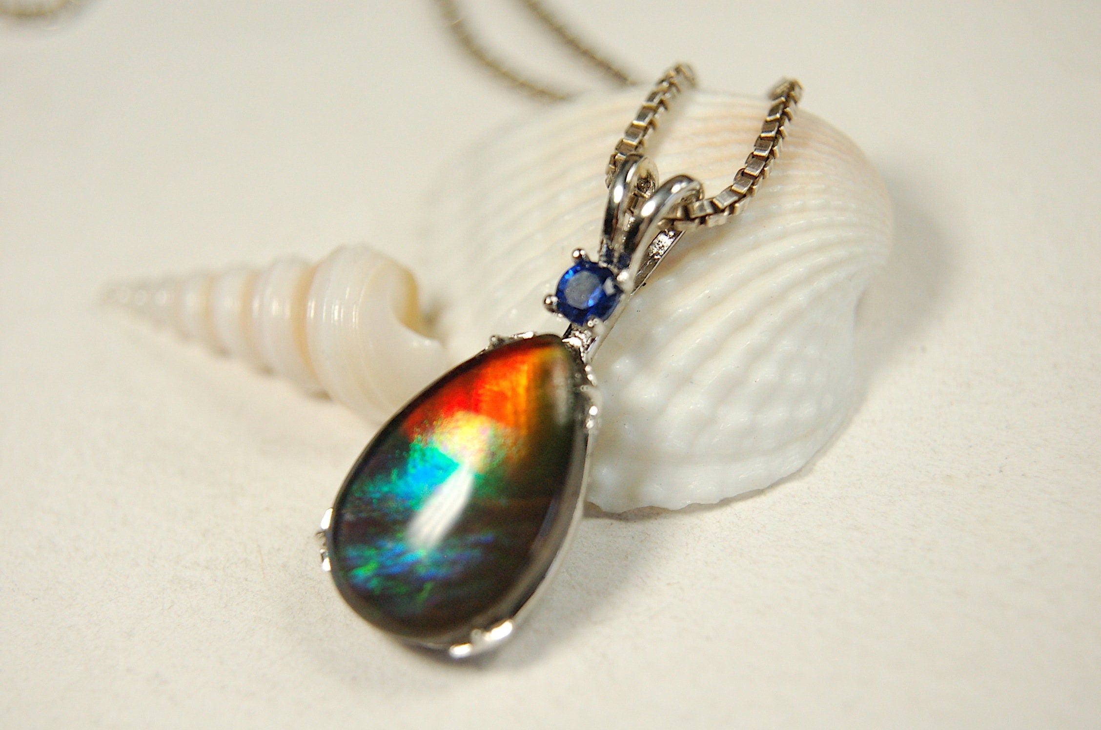 One-of-a-Kind Ammolite Pendant Necklace - Stand out with this Beautiful Ammolite Jewelry Piece!Birthday Gift idea for wife? #051913