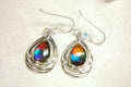 Birthday or anniversary gift idea for wife.Teardrop Ammolite Earrings – Sterling Silver, Swarovski Crystal Accents (12x8mm)