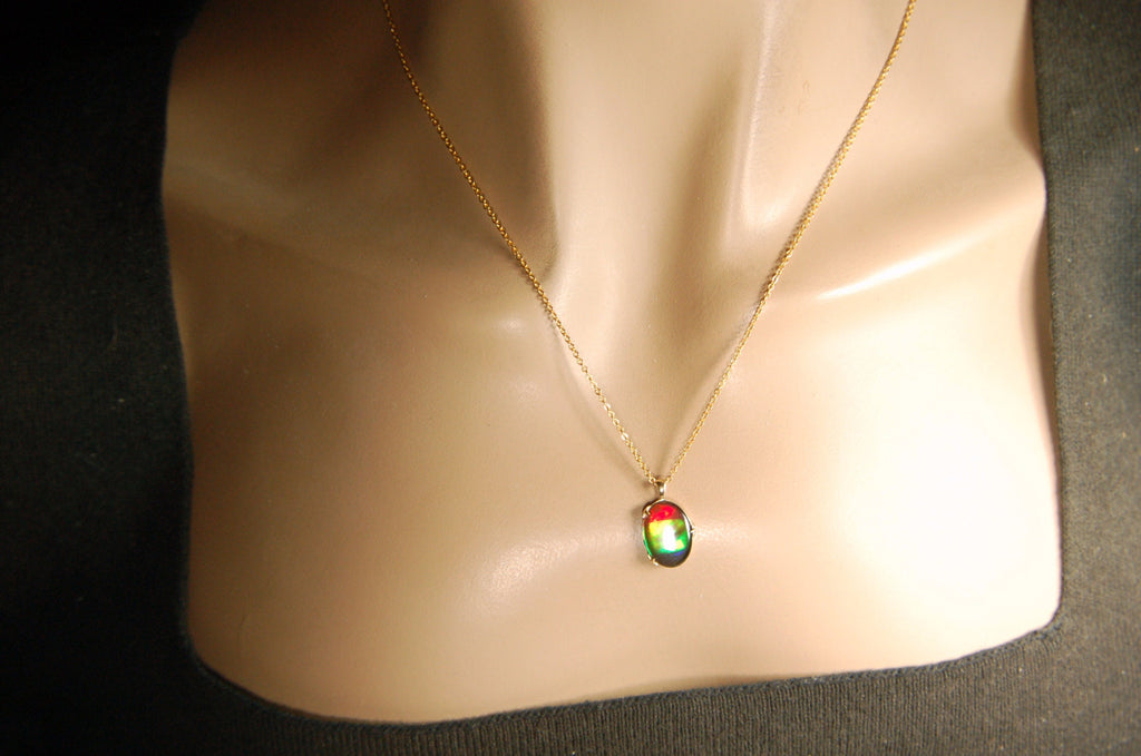 Ammolite Jewelry Pendant in solid 14k Gold.Top quality rainbow gem.Perfect RARE Mothers day gift she is sure to treasure.