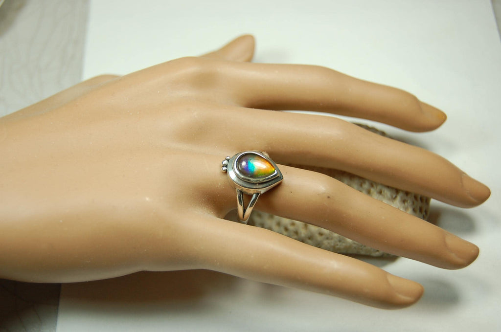 Ammolite.Gorgeous RARE four color Ammolite Ring - Add a Touch of Elegance with this Stunning Ammolite Jewelry.Gift idea for wife?010525
