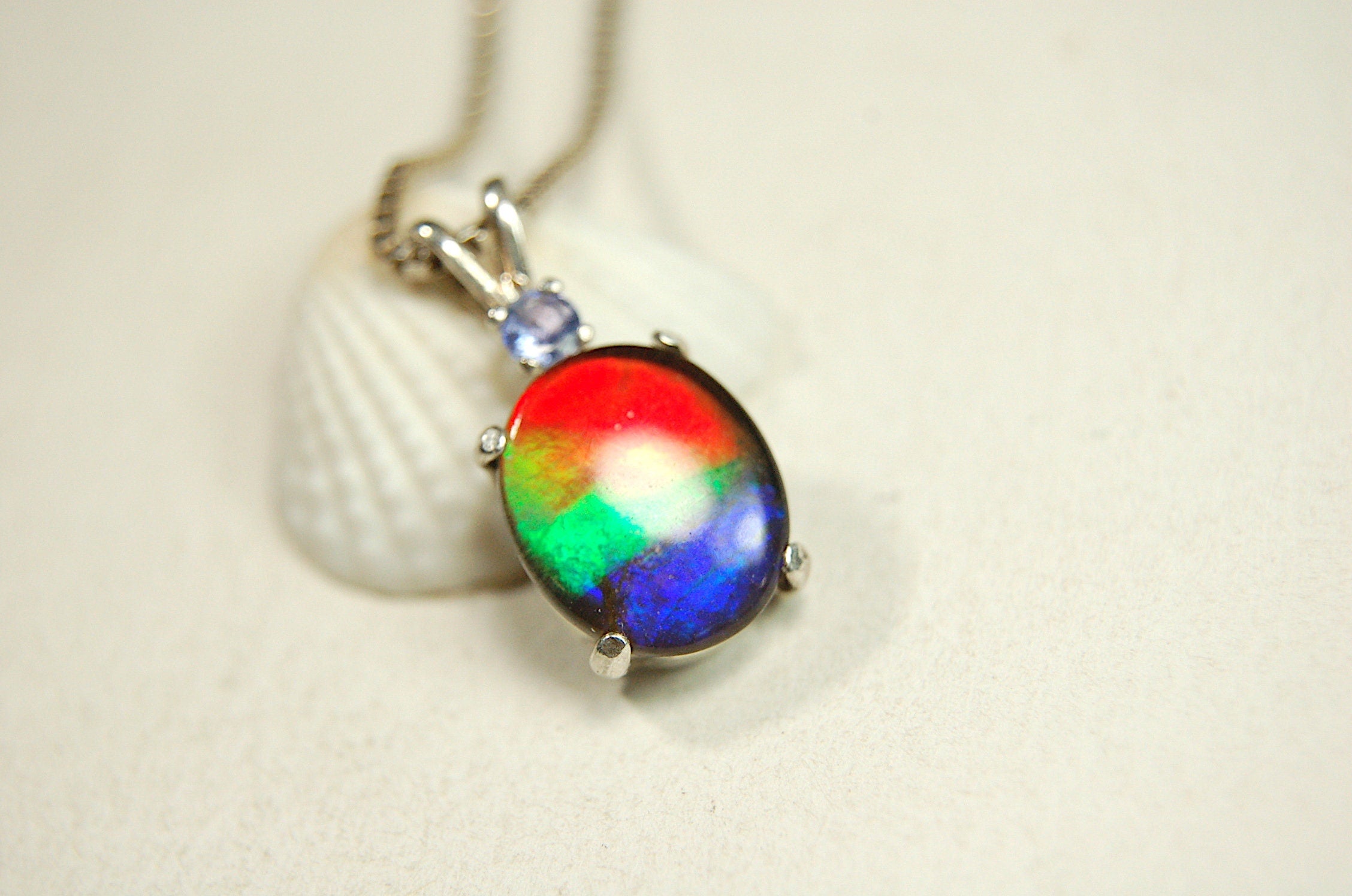 Ammolite Pendant Necklace.Perfect bright colorful tricolor gemstone-#111213