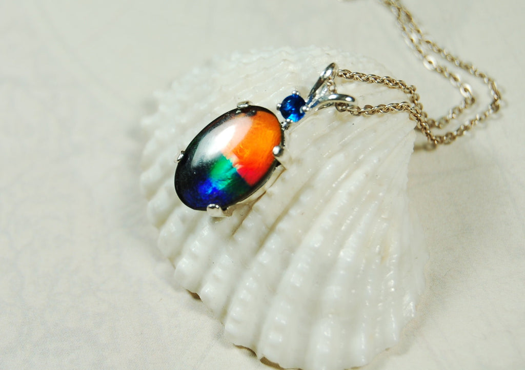 Rainbow Ammolite Pendant.Sensational bright colors.Ammolite jewelry.Ammolite from Canada.One of a kind RARE  gift.#011011