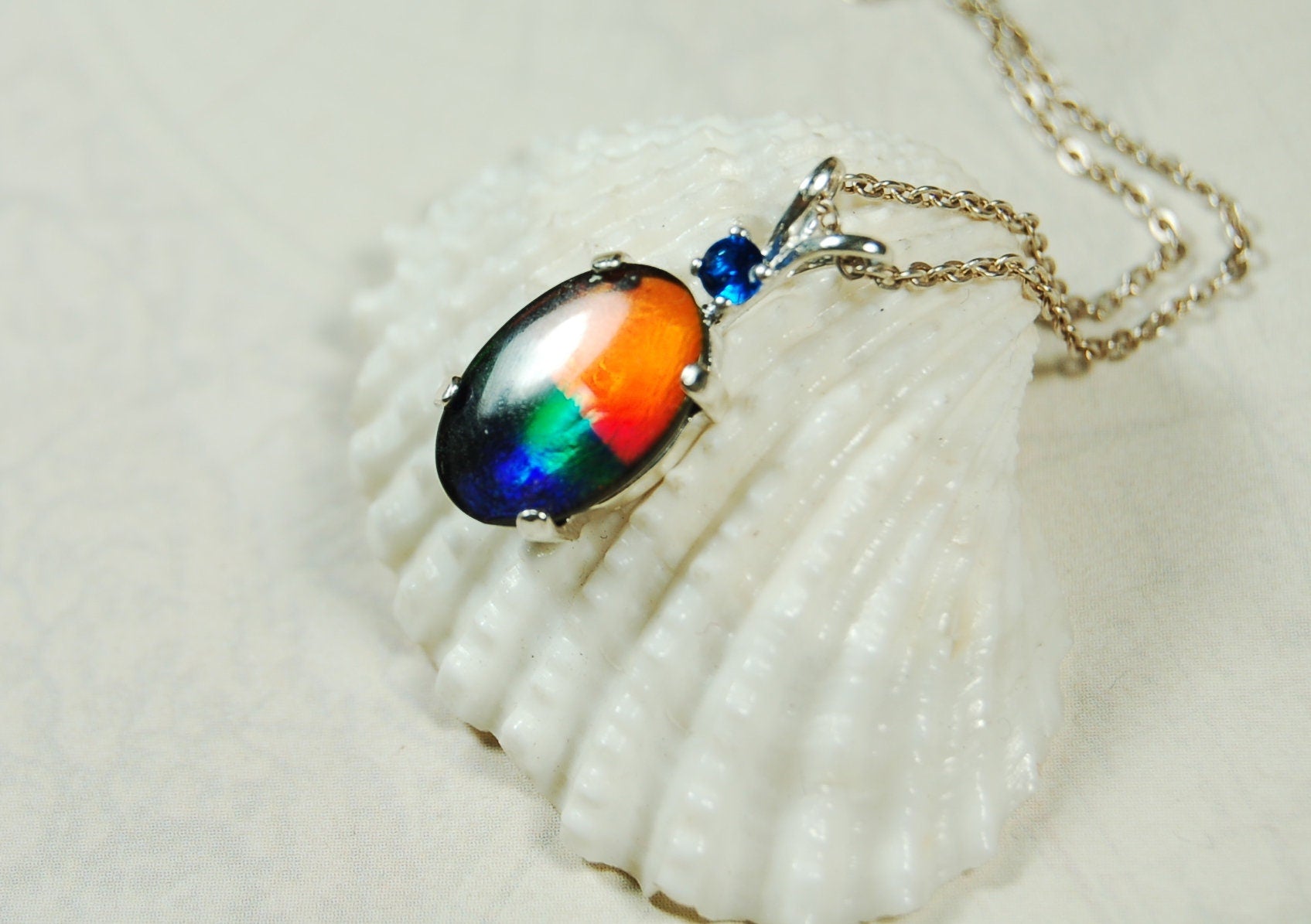Rainbow Ammolite Pendant.Sensational bright colors.Ammolite jewelry.Ammolite from Canada.One of a kind RARE  gift.#011011