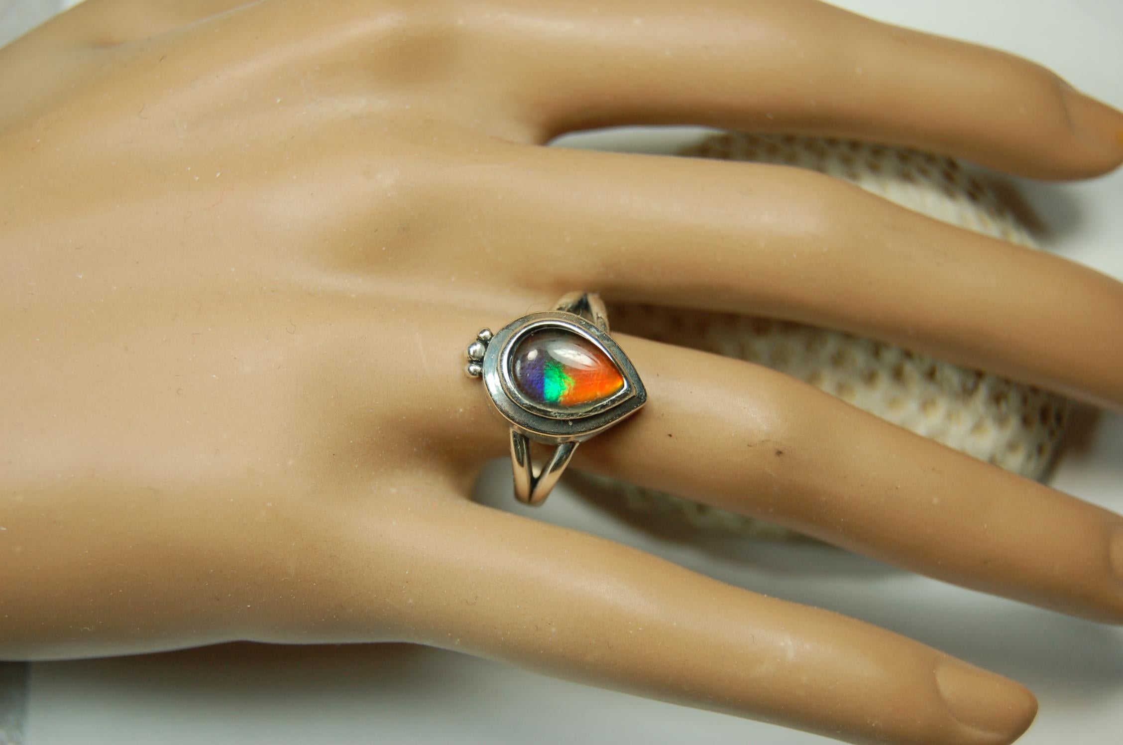 Ammolite.Gorgeous RARE four color Ammolite Ring - Add a Touch of Elegance with this Stunning Ammolite Jewelry.Gift idea for wife?010525