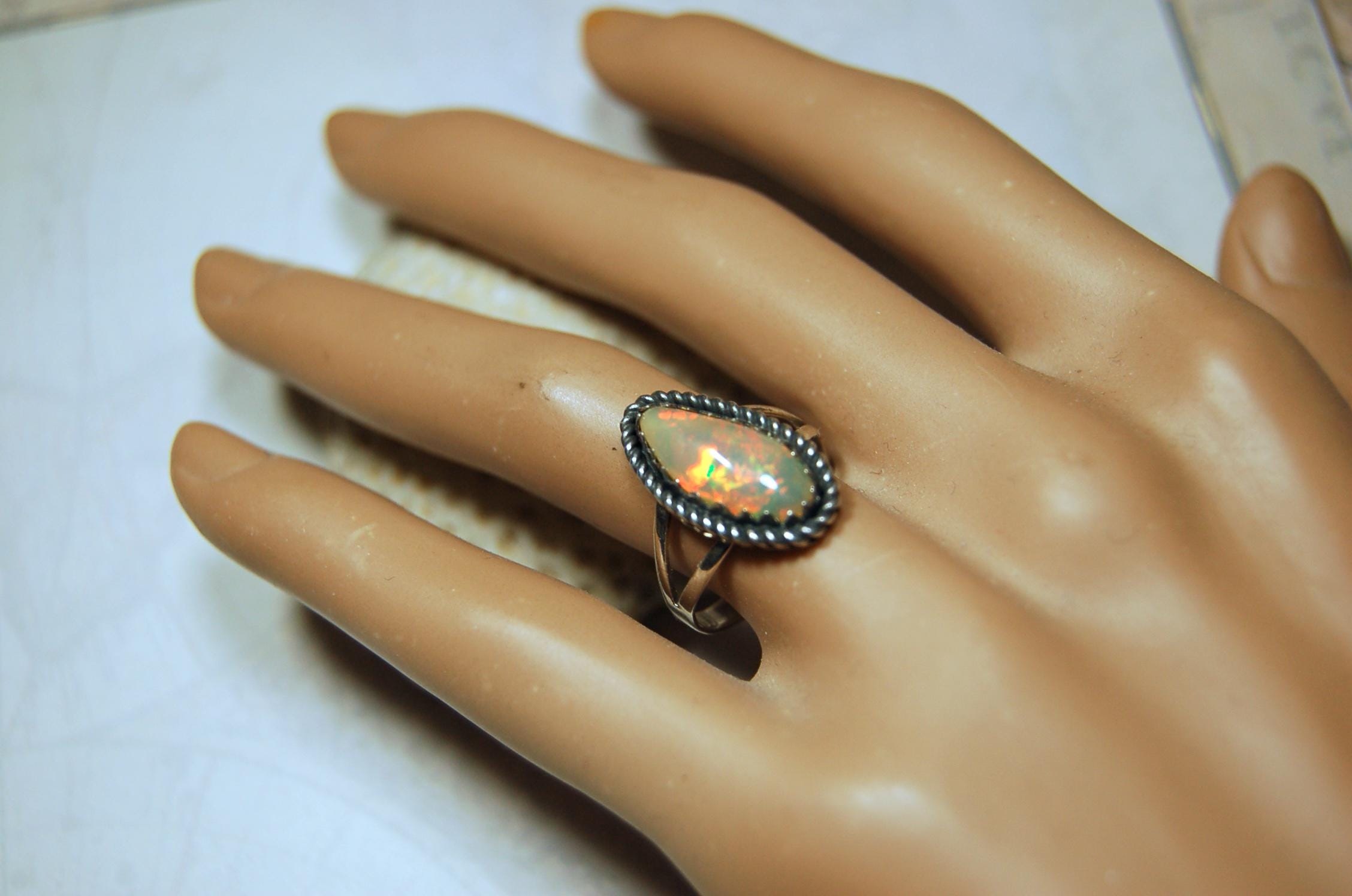 Genuine untreated natural opal ring handmade.Fiery colors.One of a kind.Size 7.Gift for wife? 040316