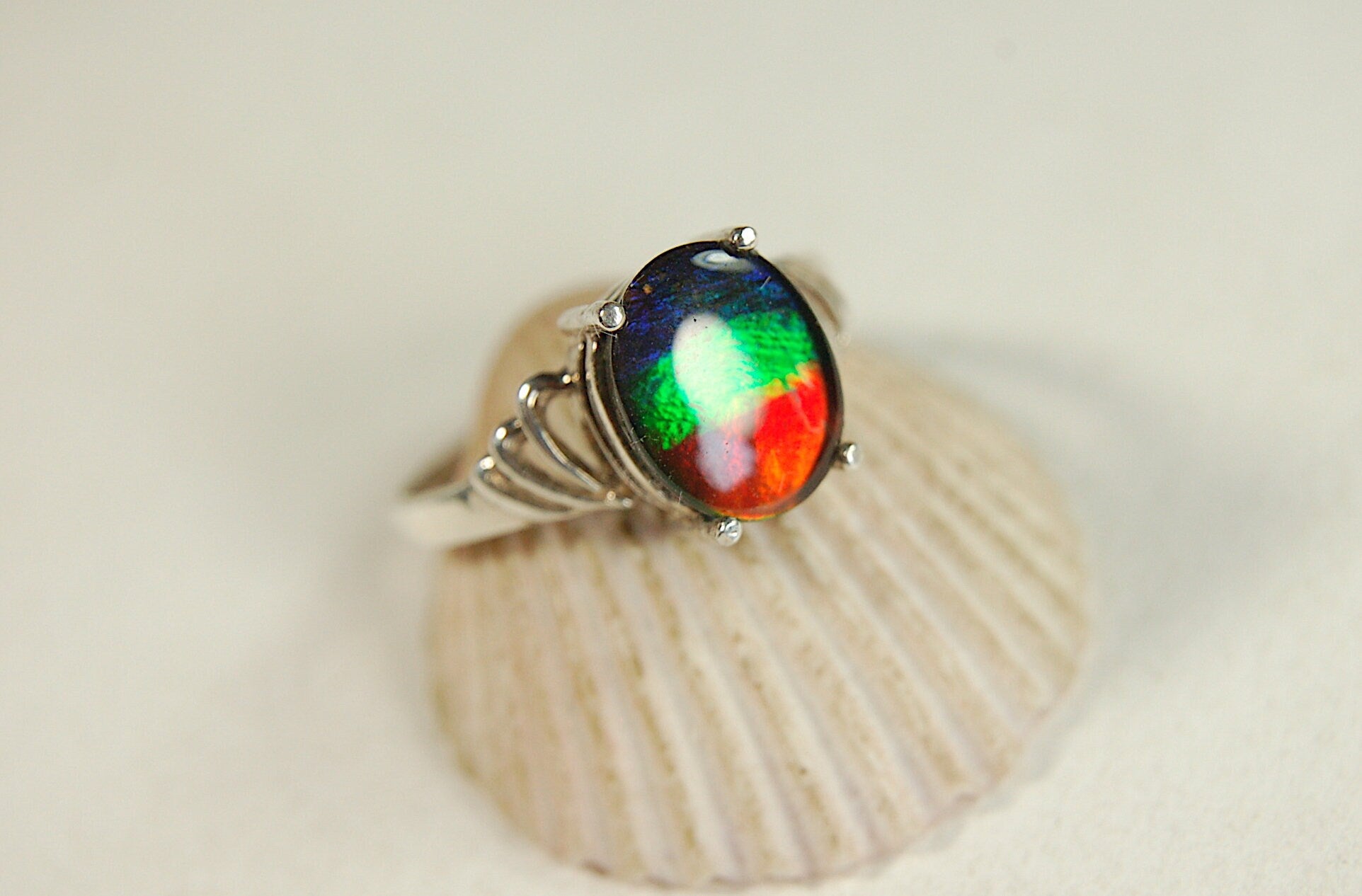 Ammolite Ring.Sterling Silver.Size 6.Lovely rainbow gem.062813