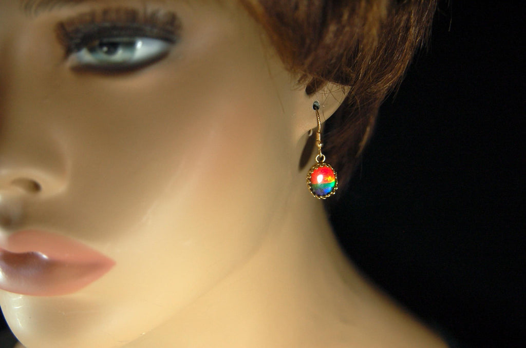 Exquisite Ammolite Earrings in 14k Gold.High Quality RARE Four Color Rainbow gems.Perfect gift Idea for wife..091214