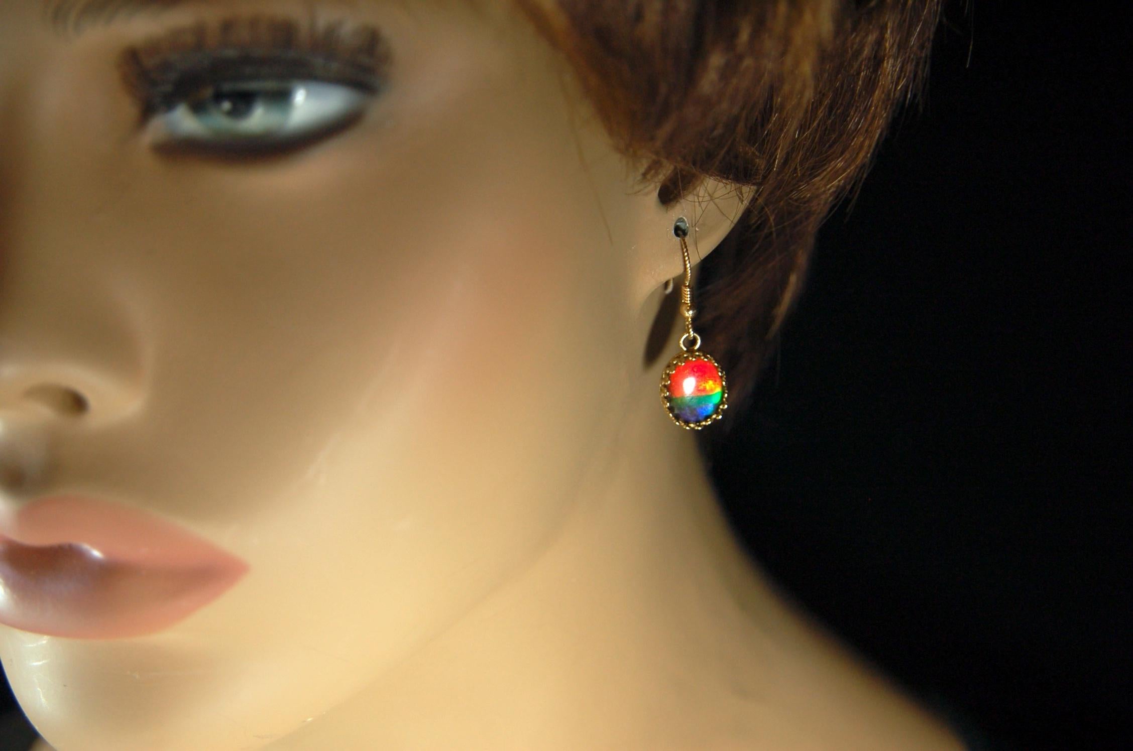 Exquisite Ammolite Earrings in 14k Gold.High Quality RARE Four Color Rainbow gems.Perfect gift Idea for wife..091214