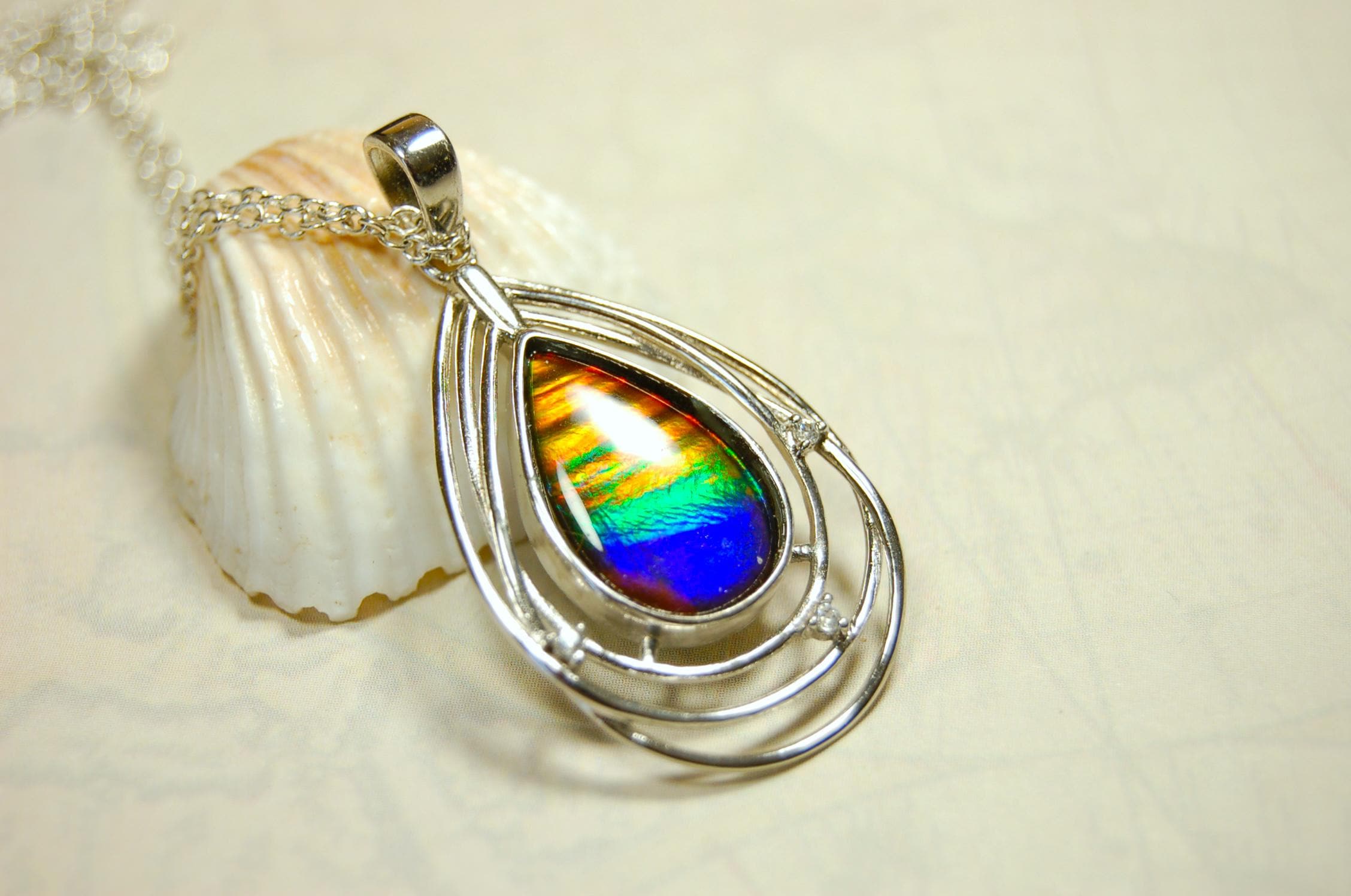 Ammolite Jewelry Pendant.RARE Tiger stripe gem.Unique gemstone.Non Allergenic Rhodium plated Sterling Silver setting.Gift for wife? 032916