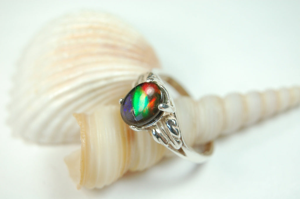 Canadian Rainbow Ammolite ring in Sterling Silver.A gift that will be treasured. #010212