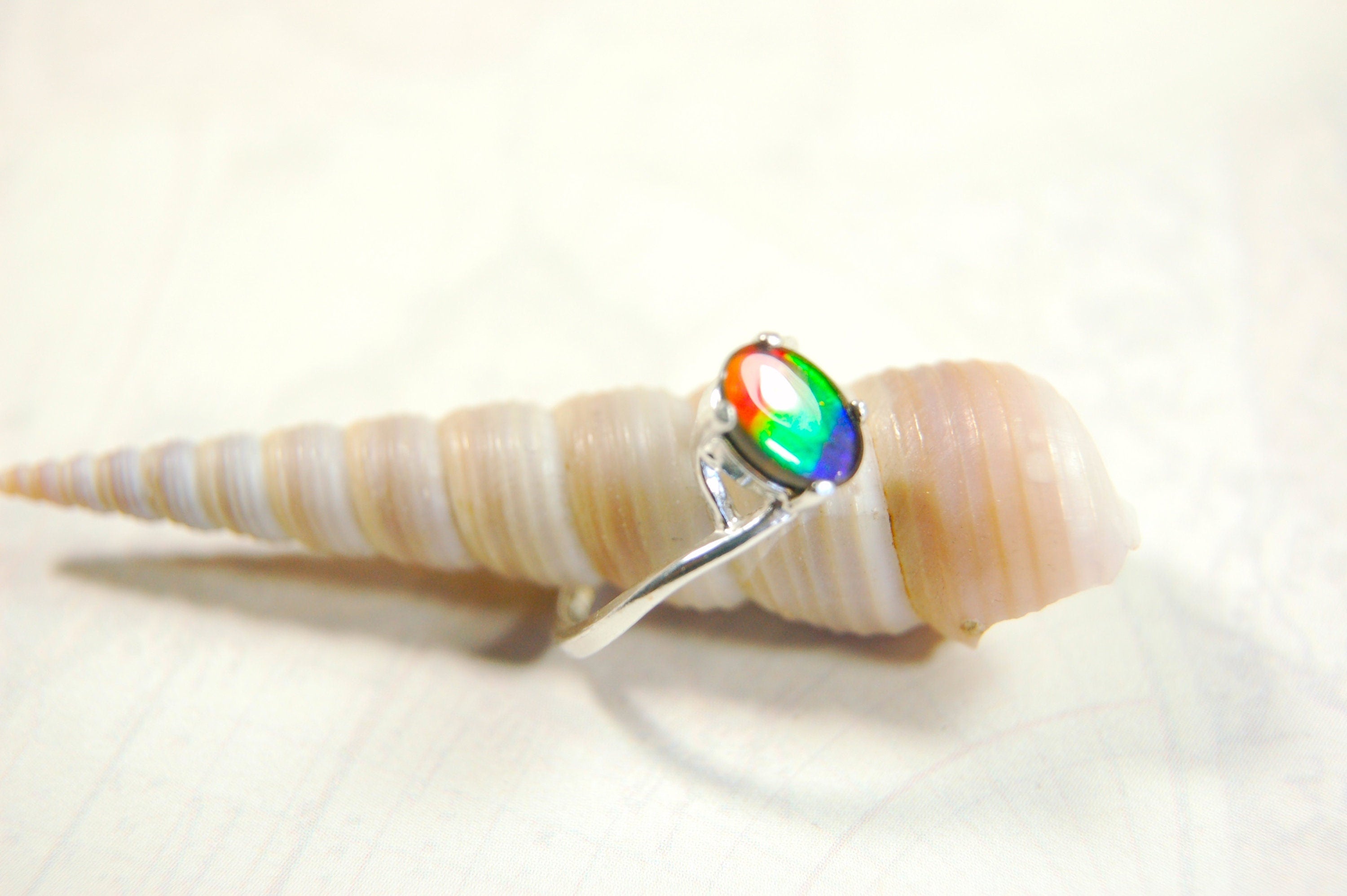 Dainty Ammolite Ring with four colors.Sterling silver ring for women.Size 6.Rare Iridescent Gemstone Necklace.Gift for wife.013114