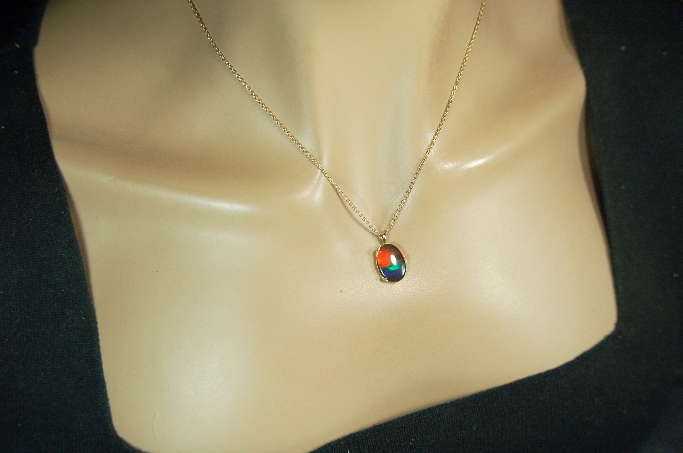 Ammolite Pendant in 14k Gold.Rich rainbow colors.Anniversary gift idea for wife. See details, images and video below.#121311