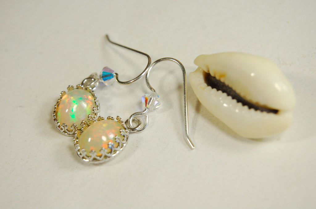 Genuine Natural Opal Earrings Drops set in Argentium* non tarnish Sterling Silver.Lovely changing colors.#032813