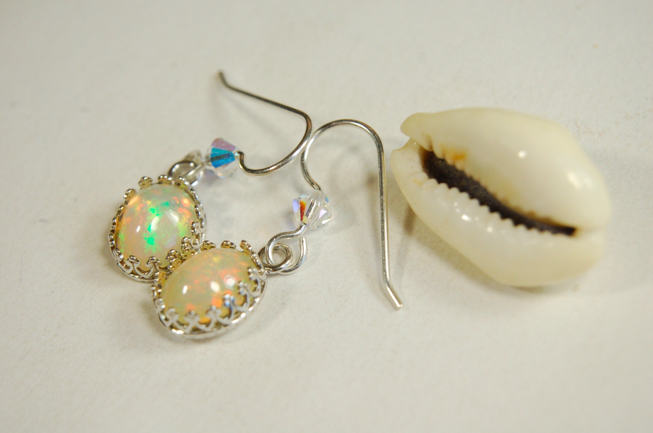 Genuine Natural Opal Earrings Drops set in Argentium* non tarnish Sterling Silver.Lovely changing colors.#032813