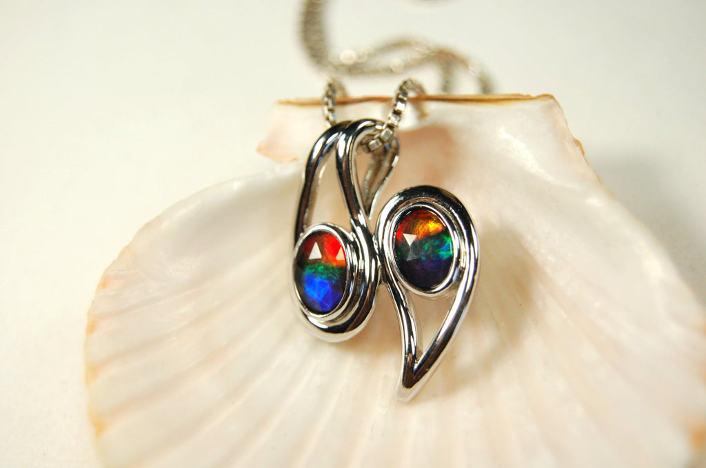 Ammolite pendant.Two bright colorful gems with BIG impact.-- #073112