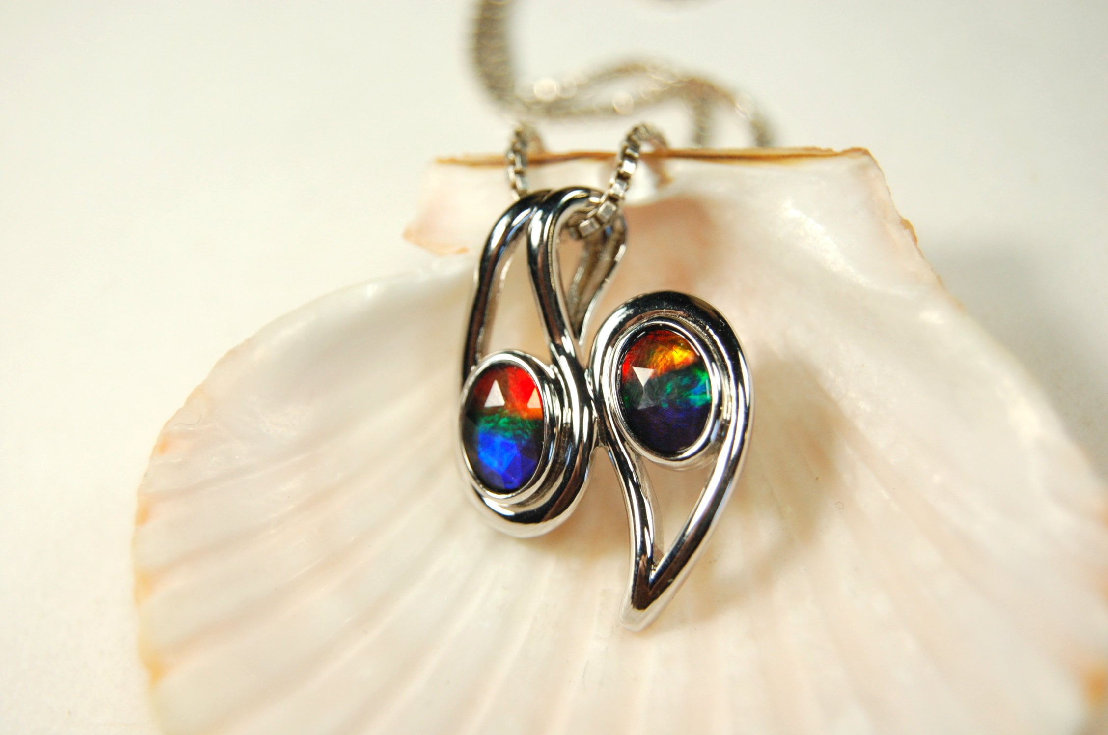 Ammolite pendant.Two bright colorful gems with BIG impact.-- #073112
