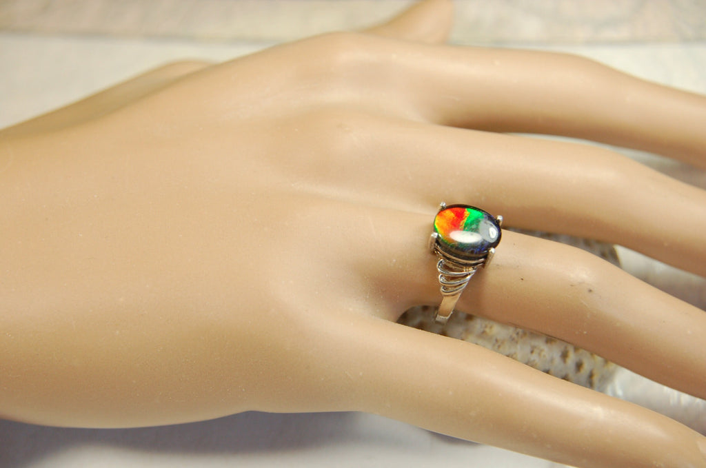 Ammolite Ring.Sterling Silver.Size 6.Lovely rainbow gem.062813