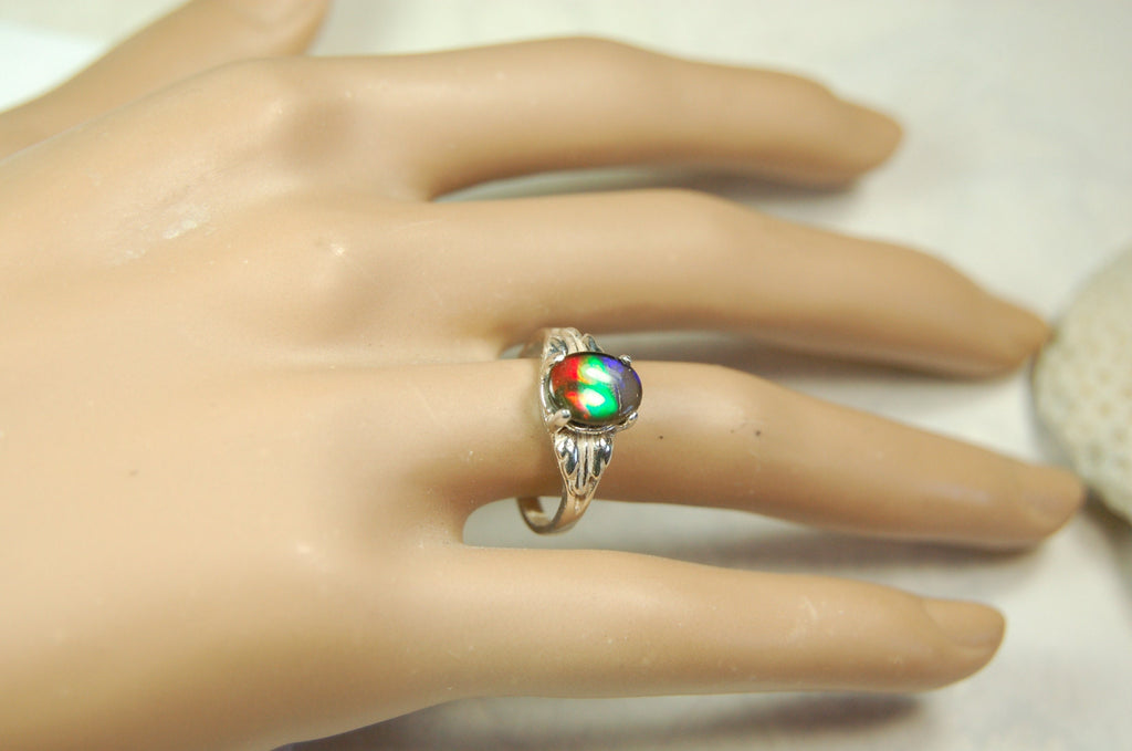 Canadian Rainbow Ammolite ring in Sterling Silver.A gift that will be treasured. #010212