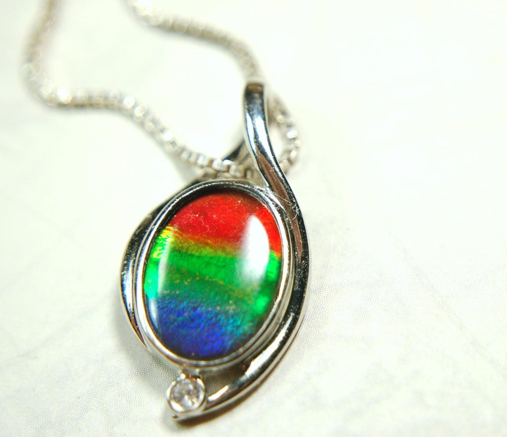 Sterling Silver Ammolite Pendant – Natural Rainbow Fossil Gemstone Necklace – Handmade Jewelry-.052015