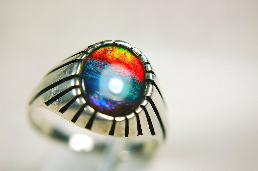 Ammolite Men's Ring.Projects powerful colors Size 12  #071515
