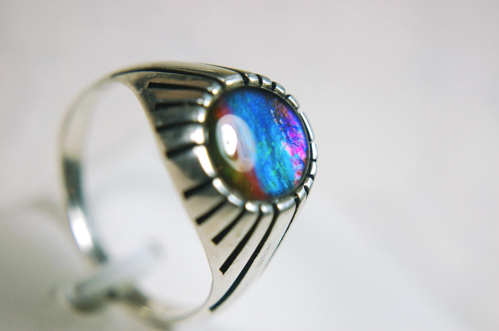 Ammolite Men's Ring.Projects powerful colors Size 12  #071515