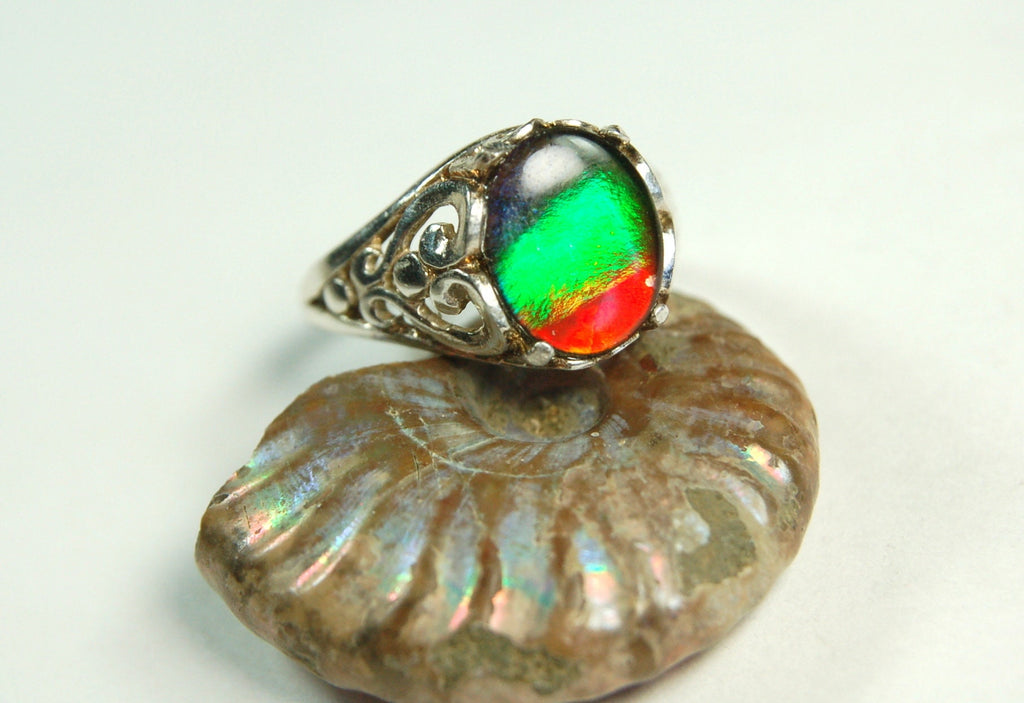 Ammolite Ladies Ring size 6.High quality tricolor gem.Very colorful.Birthday Anniversary gift?022312