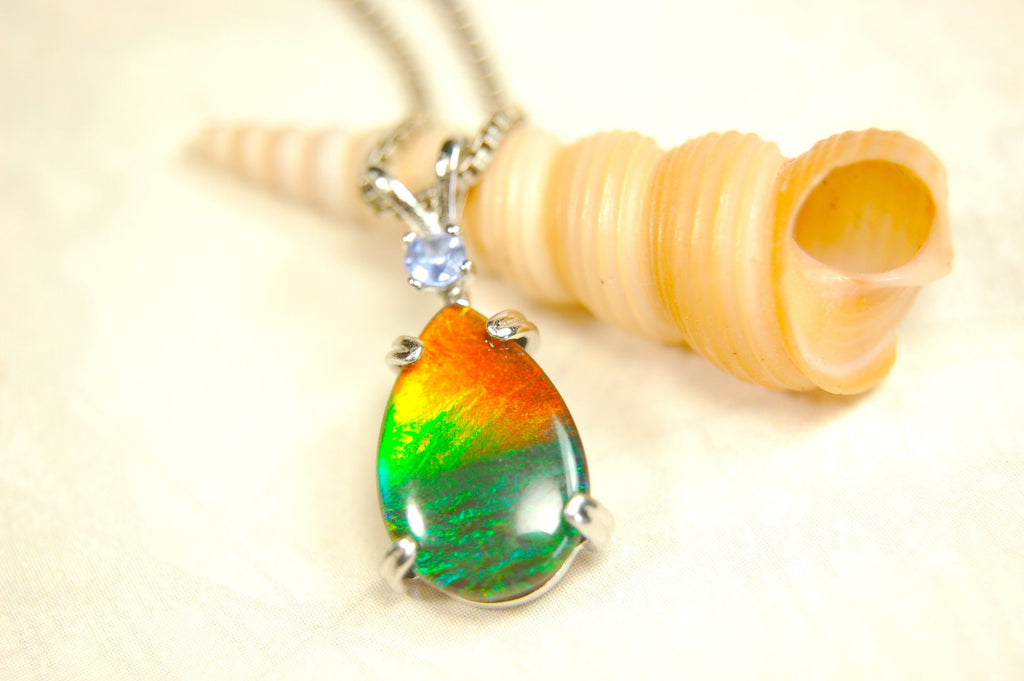 Ammolite Pendant in Sterling Silver with Tanzanite Gem Stone.Rainbow gem.Birthday gift for Wife?Metaphysical powers.032114