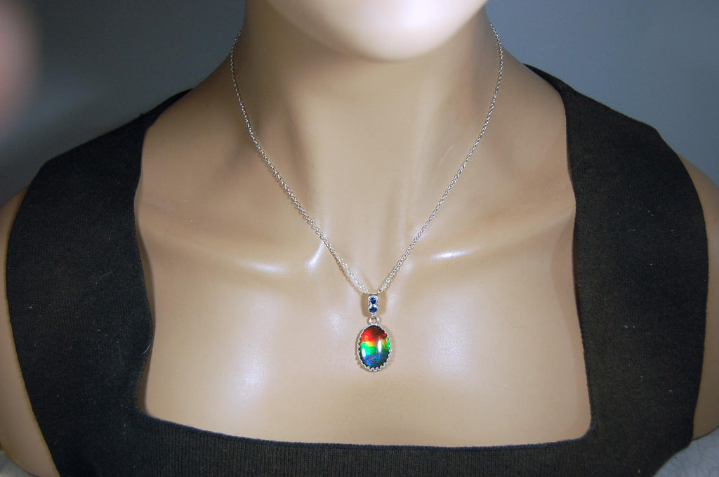 Genuine Ammolite Pendant Necklace – Canadian Fossil Gemstone – Iridescent Jewelry Gift for Her.011415