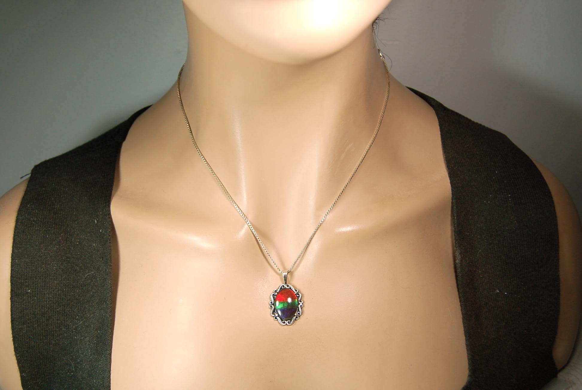 Genuine Ammolite Pendant Necklace – Canadian Fossil Gemstone – Iridescent Jewelry Gift for Her.060415