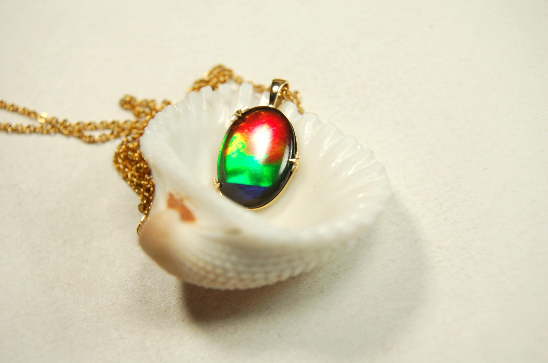 Ammolite Jewelry Pendant in solid 14k Gold.Top quality rainbow gem.Perfect RARE Mothers day gift she is sure to treasure.