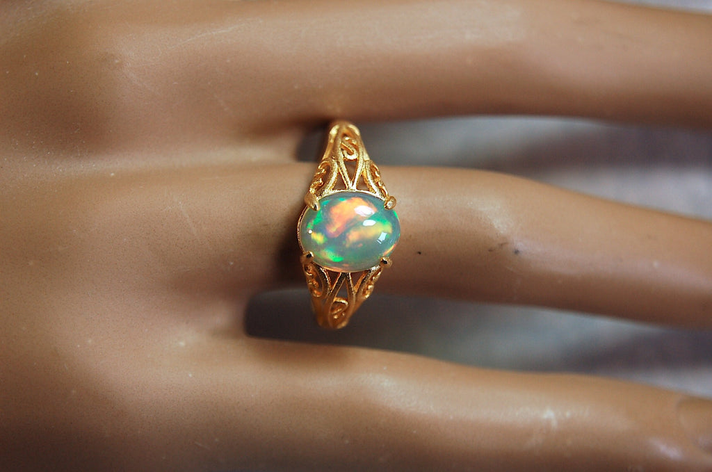 Gorgeous Opal Ring- Bright rolling colors.Absolutely natural gem.Unique Jewelry Gift for Her..